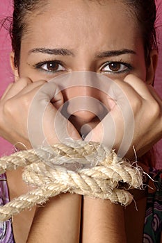 Terrified female prisoner photo