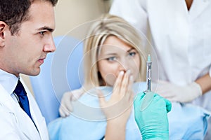 Terrified patient at the dentist