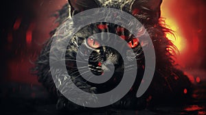 Terrifying Demonic Cat With Red Eyes In Photorealistic Fantasy Style