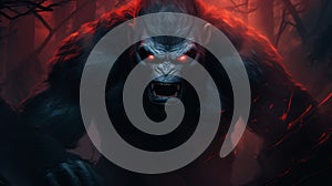 Terrifying Demonic Gorilla Wallpaper In Dark Gray And Crimson