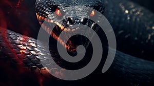 Terrifying Demonic Snake With Red Eyes In Photobashing Style