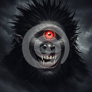 A terrifying, digitally created monster with a single glowing red eye dominates the photo