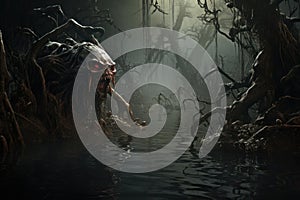 Terrifying Nightmare creature swamp. Generate Ai