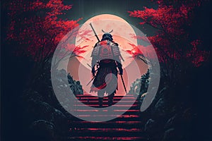 silhouette of a Japanese warrior samurai in forest