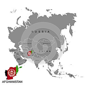 Territory of Afghanistan on Asia continent. Flag of Afghanistan. Vector illustration