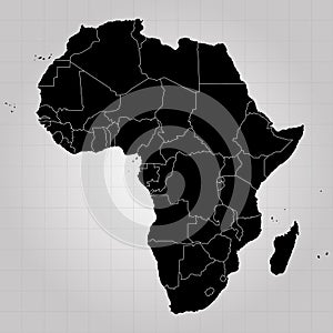 Territory of Africa with separate countries. Gray background. Vector illustration