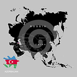 Territory of Azerbaijan on Asia continent. Flag of Azerbaijan. Vector illustration