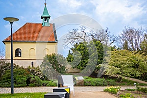 Territory of botanic dendrology garden in spring time in Prague, Czech republic