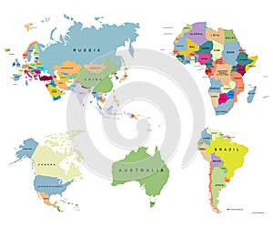 Territory of continents - USA, Europe, Australia, Africa, Eurasia