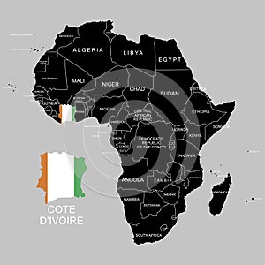 Territory of Cote dIvoire on Africa continent. Vector illustration