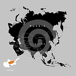 Territory of Cyprus on Asia continent. Flag of Cyprus. Vector illustration