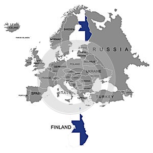 Territory of Europe continent. Finland. Separate countries with flags. List of countries in Europe. White background. Vector illus