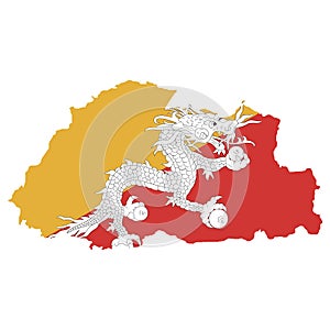 Territory and flag of Bhutan. White background. Vector illustration.
