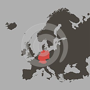 Territory of Germany on Europe map on a grey background