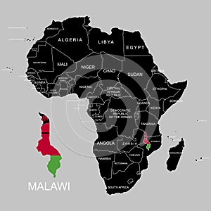 Territory of Malawi on Africa continent. Vector illustration