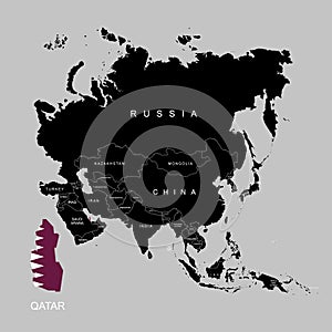 Territory of Qatar on Asia continent. Flag of Qatar. Vector illustration