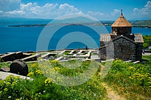 Territory Sevanavank monastery on Sevan lake, Armenia photo