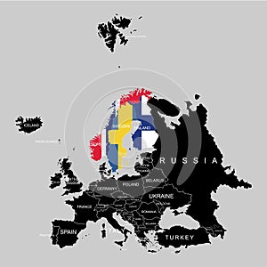 Territory of Skandinavia on Europe map on a grey background photo