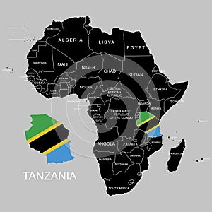 Territory of Tanzania on Africa continent. Vector illustration