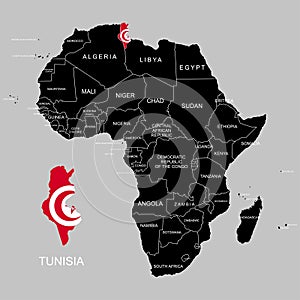 Territory of Tunisia on Africa continent. Vector illustration