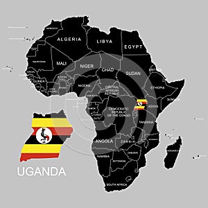 Territory of Uganda on Africa continent. Vector illustration