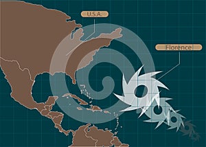 Territory of United States of America. South Carolina, North Carolina, Virginia. Hurricane - storm Florence. Hurricane damage. Vec