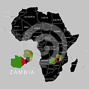 Territory of Zambia on Africa continent. Vector illustration.