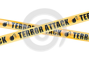 Terror Attack Caution Barrier Tapes, 3D rendering