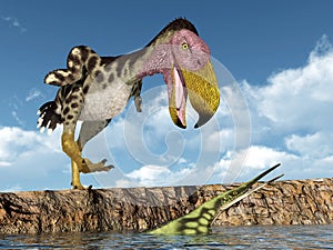Terror Bird Kelenken attacks the Marine Reptile Hupehsuchus