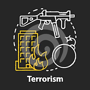 Terrorism chalk concept icon. Gun violence idea. War terror. Terrorist military attack, explosion. Extremism. Rifle and