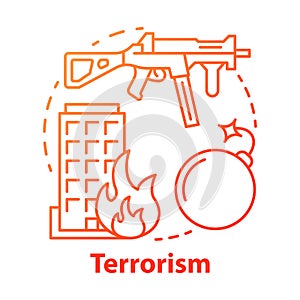 Terrorism concept icon. Gun violence idea thin line illustration. War terror. Terrorist military attack, explosion