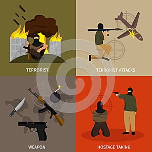 Terrorism Icon Flat Set