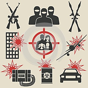 Terrorism icons set photo