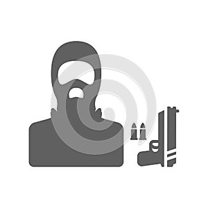 Terrorism, terrorist icon / gray vector