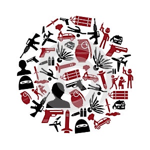 Terrorism theme set of simple icon in circle