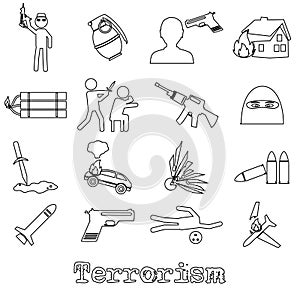 Terrorism theme set of simple outline icon