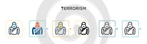 Terrorism vector icon in 6 different modern styles. Black, two colored terrorism icons designed in filled, outline, line and