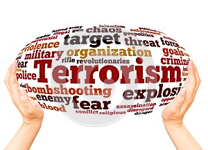 Terrorism word cloud hand sphere concept