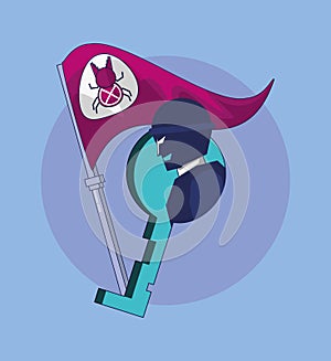 Terrorist with flag bug cyber atack