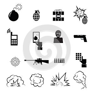 Terrorist and spy icons set