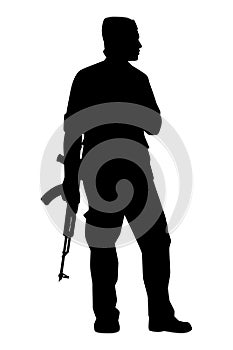 Terrorist with weapon silhouette vector