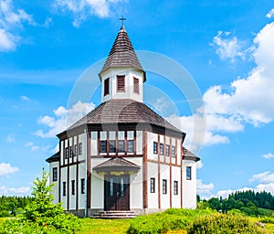 Tesarov Chapel. Small wooden evangelical religious bulding in Korenov, Czech Republic