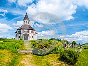 Tesarov Chapel. Small wooden evangelical religious bulding in Korenov, Czech Republic