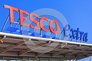 Tesco Extra supermarket logo advertising sign