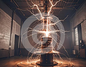 Tesla coil lightning in a research room
