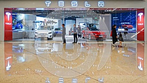 Tesla electric car sales shop front