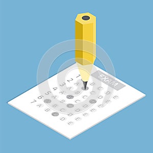Test answer sheet concept isometric. Vector illustration