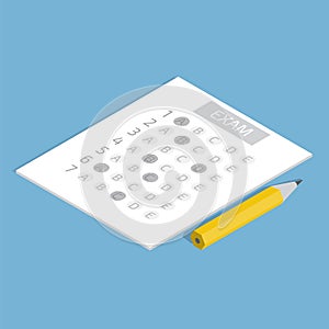 Test answer sheet concept isometric. Vector illustration