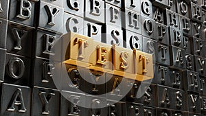 test.3D illustration of Movable type printing.close up of Movable type printing,