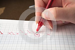 Test paper with red pen